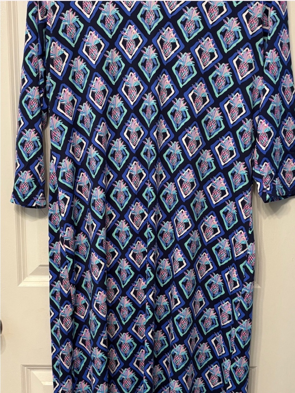 Lulu-B: Blue pineapple Printed Dress - Picture 3 of 5